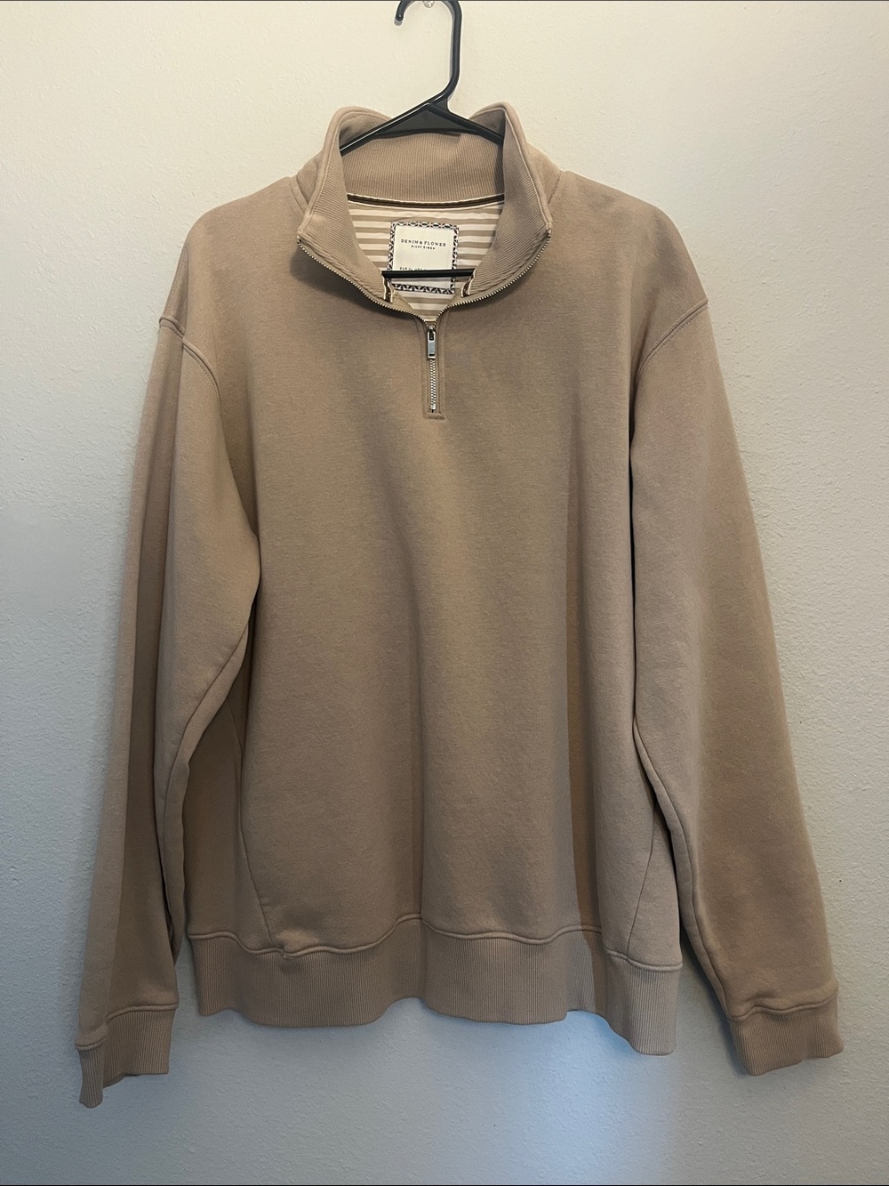 Denim & Flower Men's Quarter-Zip Sweater in Beige